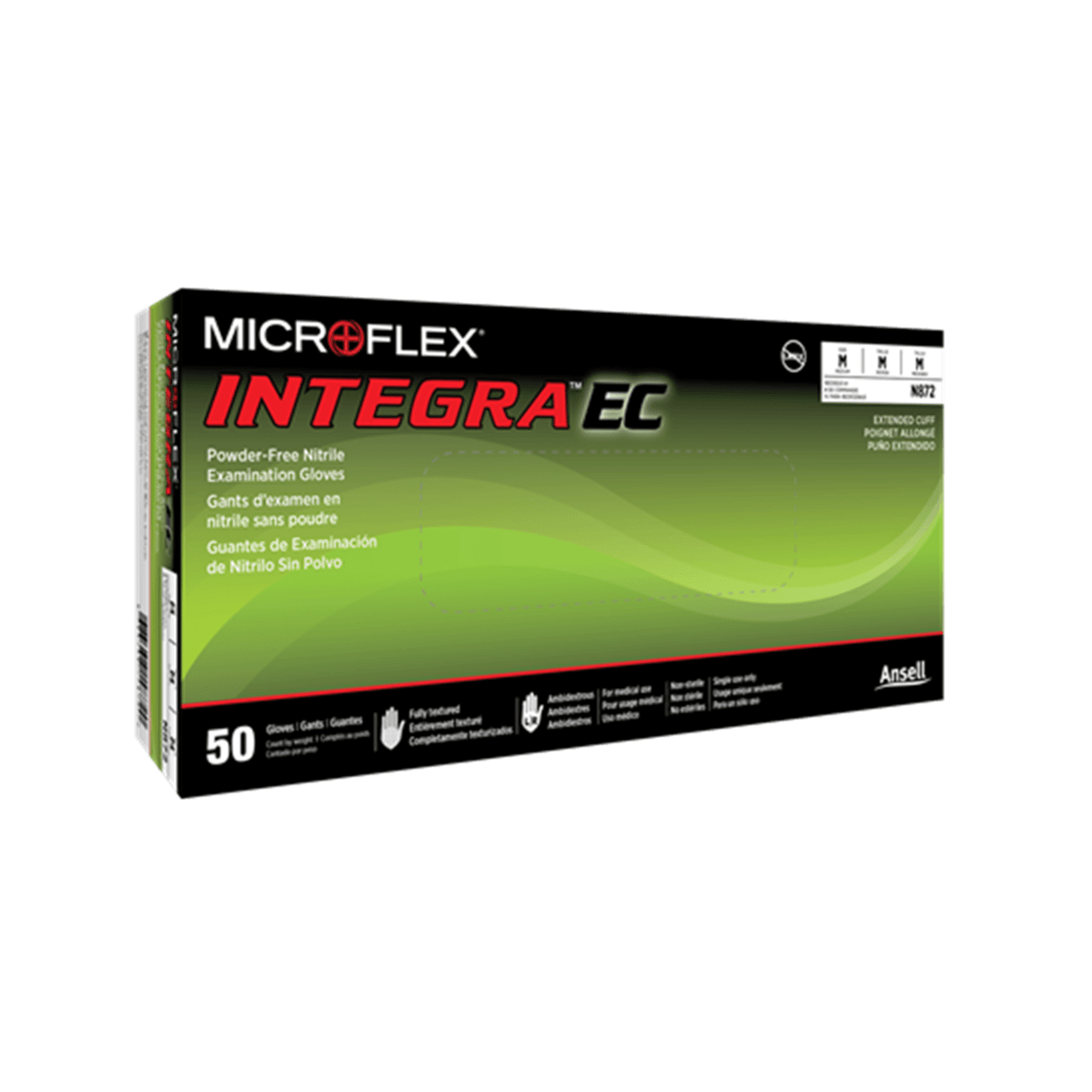 Microflex INTEGRA Extended-Cuff Powder-Free Nitrile Gloves, Large, Box of 50