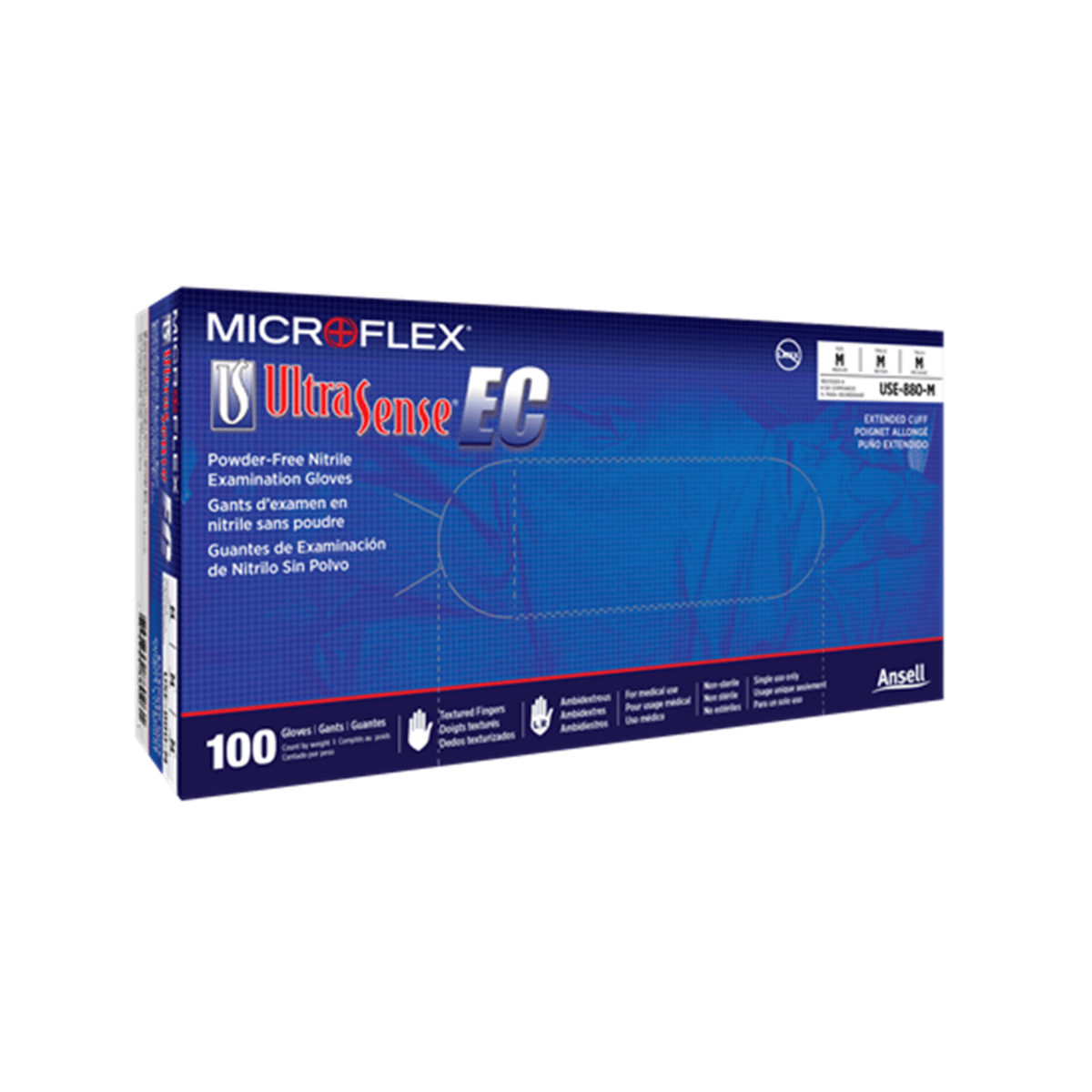 Microflex UltraSense Powder-Free Extended-Cuff Nitrile Gloves, Small, Box of 100