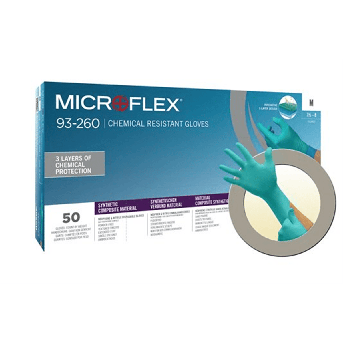 Microflex 93-260 Chemical-Resistant Disposable Gloves, Small, Box of 50