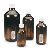 I-Chem™ Boston Round Narrow-Mouth Amber Glass Bottle, Certified, 250 mL, 349-0250