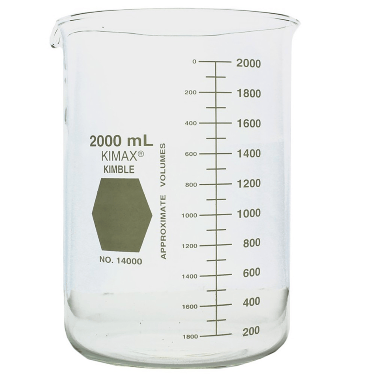 Kimble® KIMAX® Low Form Griffin Glass Beaker, 2000 mL, 14000-2000