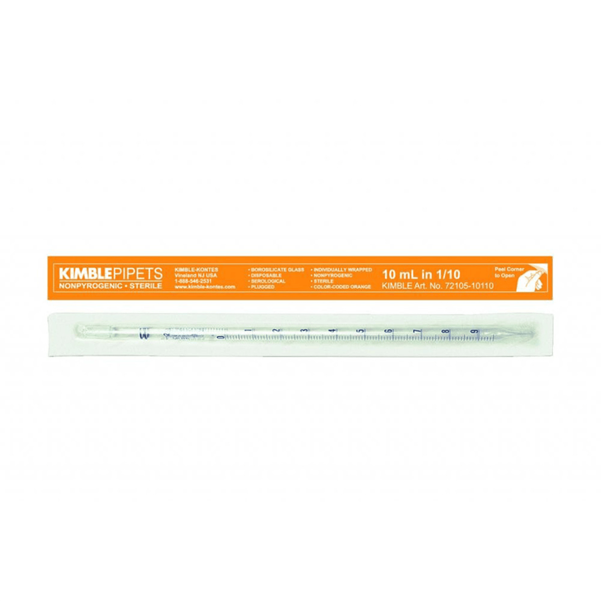 Kimble® Sterile Disposable Color-Coded Serological Pipets TD, Orange, 10 mL, 72105-10110