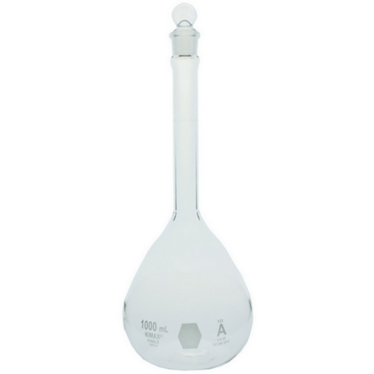 Kimble® Class A Volumetric Flask w/ Glass Pennyhead Stopper, 1000 mL, 28014-1000