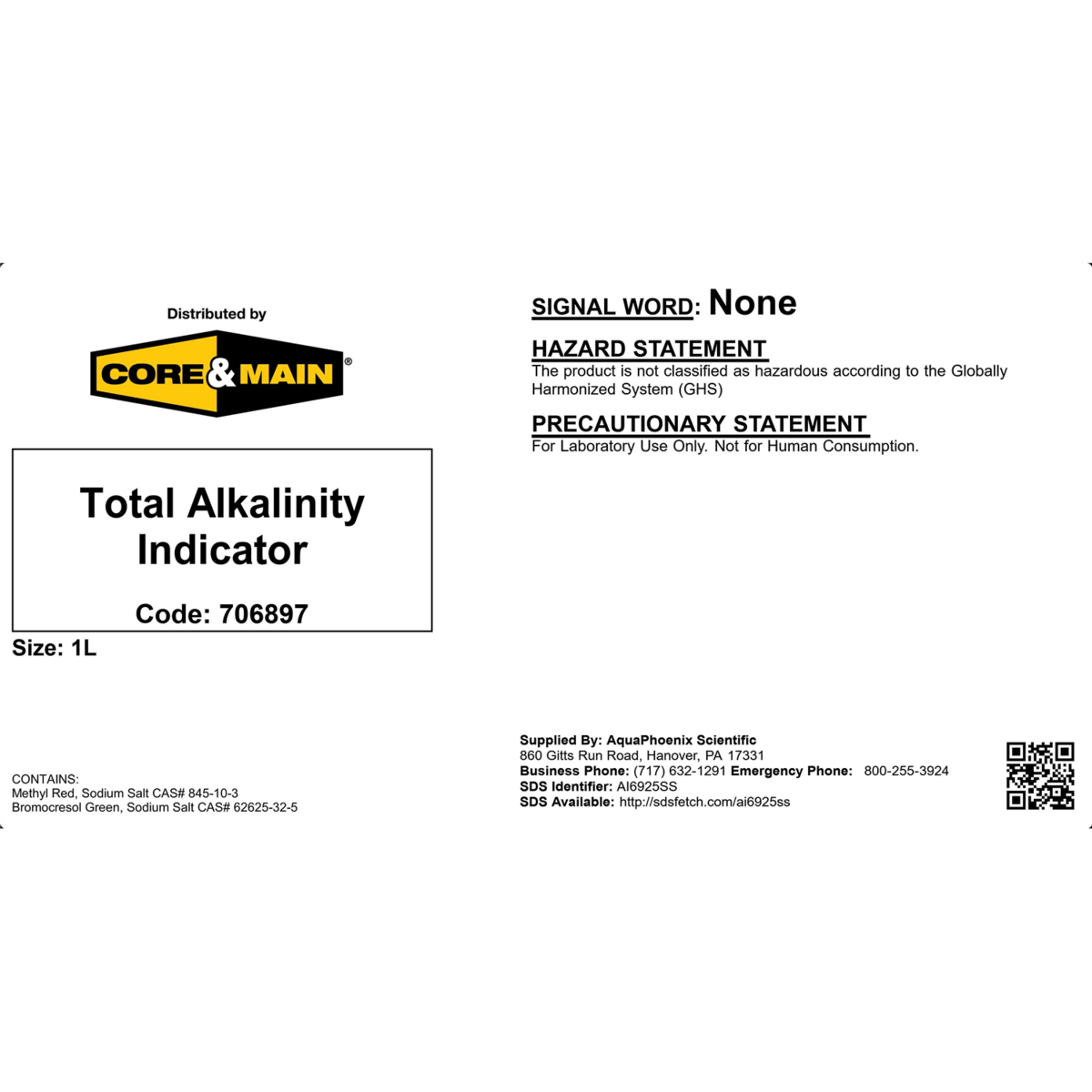 Core & Main Total Alkalinity Indicator, 1 L
