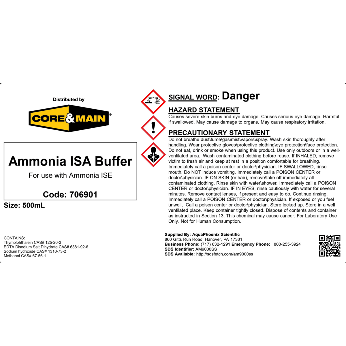 Core & Main Ammonia ISA Buffer, 500 mL