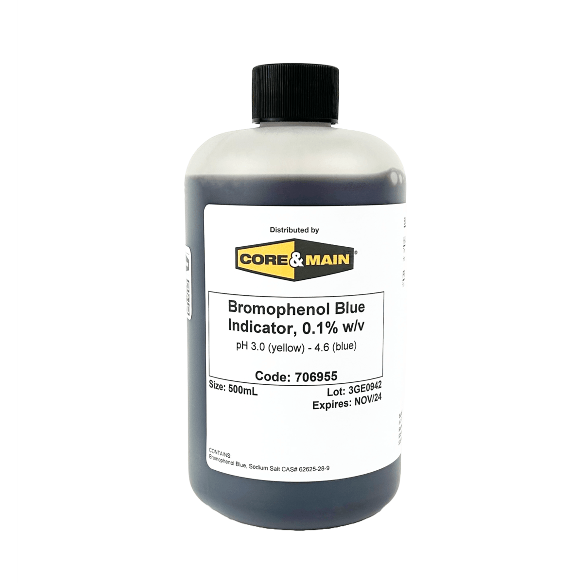 Core & Main Bromophenol Blue Indicator, 0.1% w/v, 500 mL