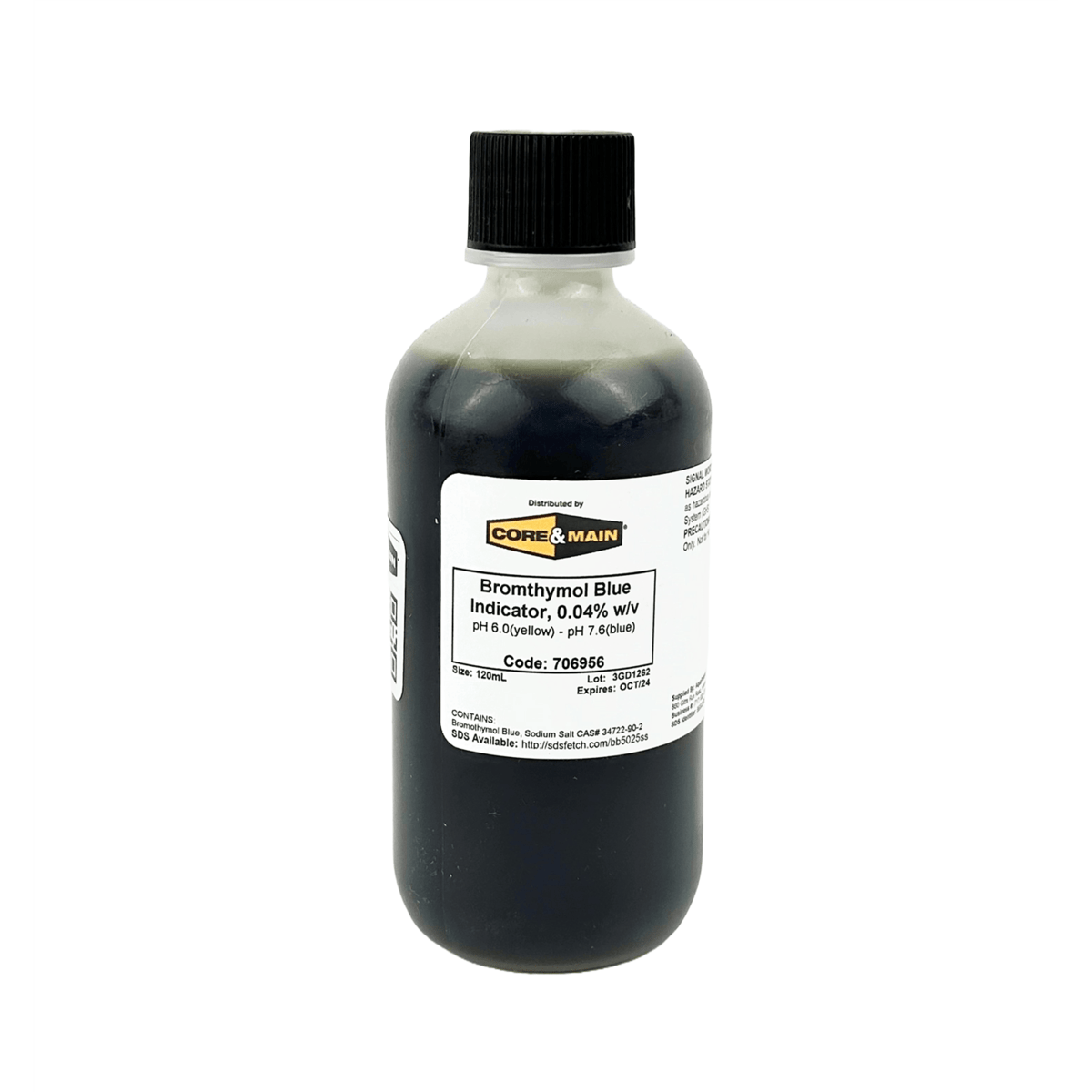 Core & Main Bromthymol Blue Indicator, 0.04% w/v, 120 mL