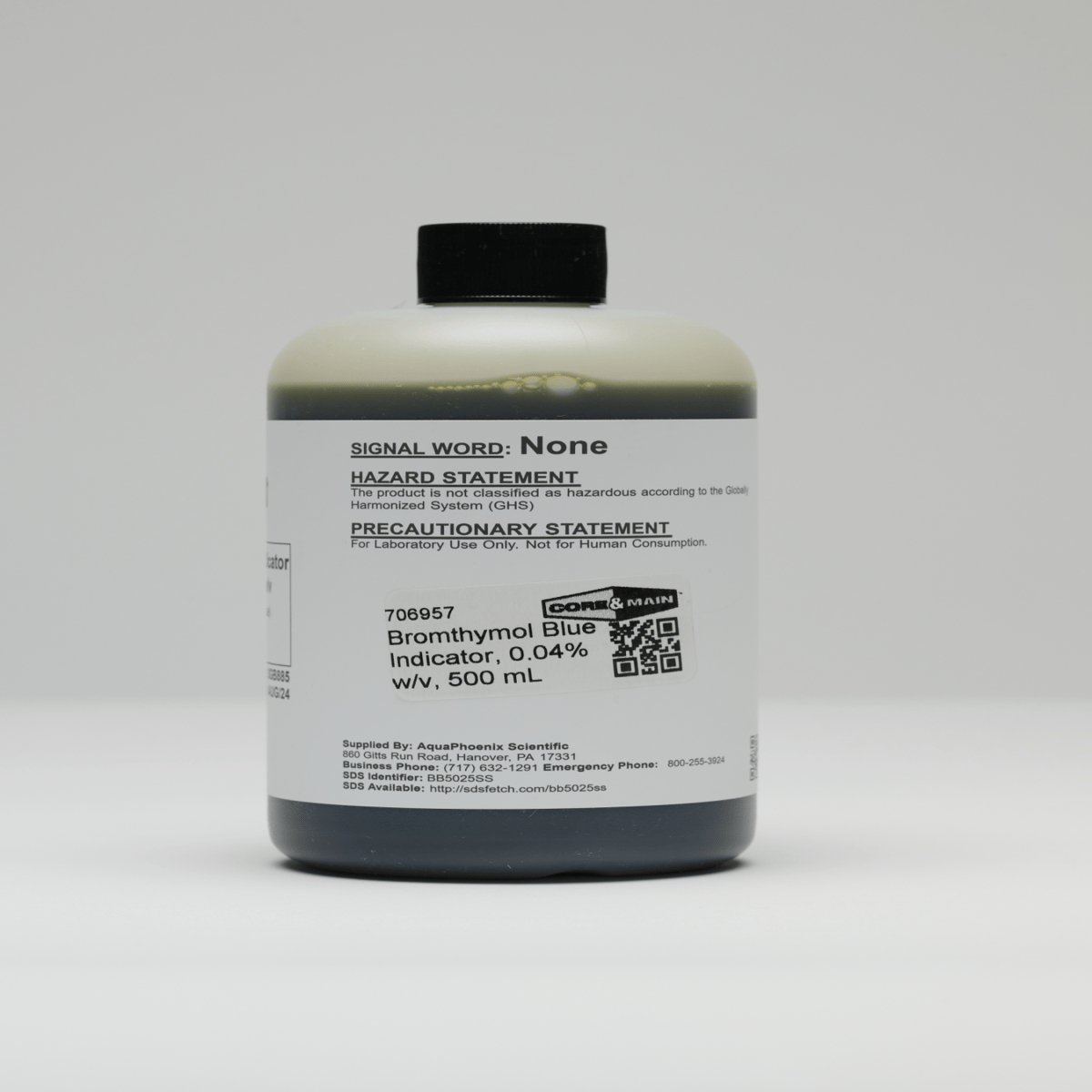 Core & Main Bromthymol Blue Indicator, 0.04% w/v, 500 mL