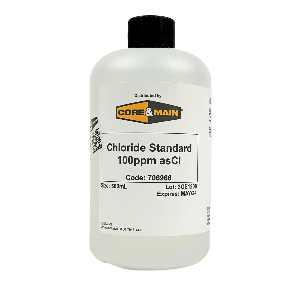 Core & Main Chloride Standard, 100ppm as Cl⁻, 500 mL
