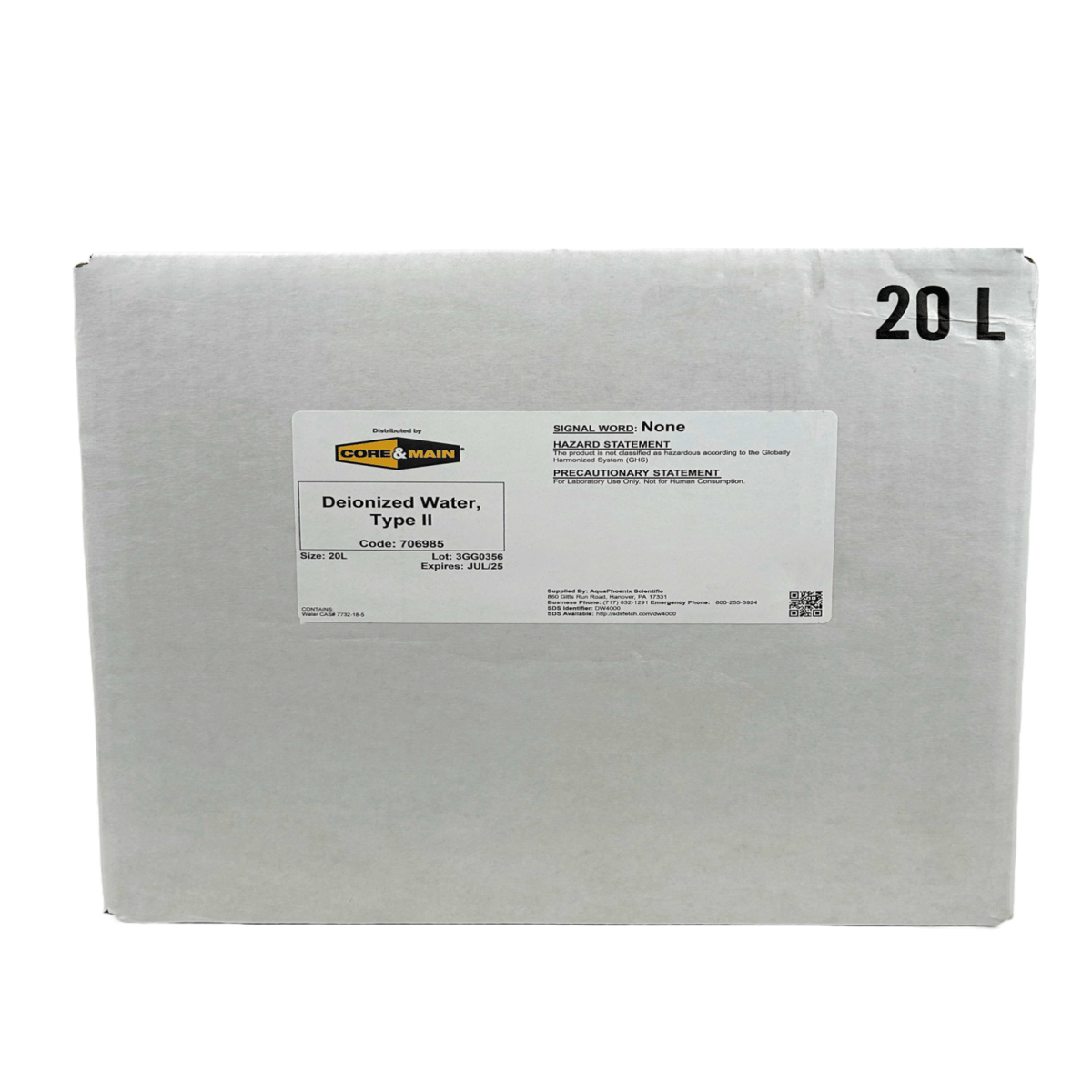 Core & Main Deionized Water, Type II, 20 L