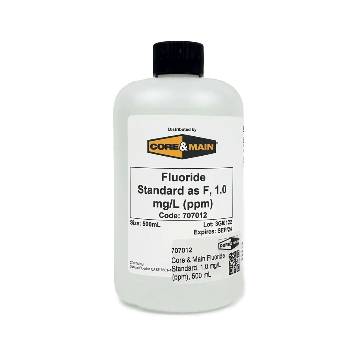 Core & Main Fluoride Standard, 1.0 mg/L (ppm), 500 mL