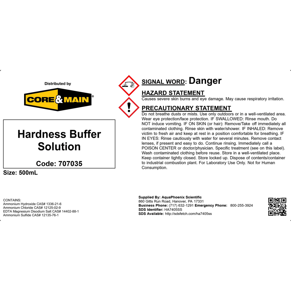 Core & Main Hardness Buffer Solution, 500 mL
