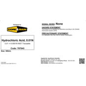 Core & Main Hydrochloric Acid, 0.01N, 500 mL