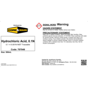 Core & Main Hydrochloric Acid, 0.1N, 500 mL