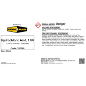 Core & Main Hydrochloric Acid, 1.0N, 500 mL
