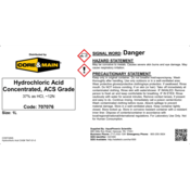 Core & Main Hydrochloric Acid Concentrated, ACS Grade, 1 L