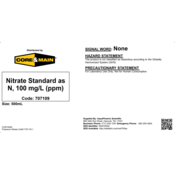Core & Main Nitrate Standard as N, 100 mg/L (ppm), 500 mL