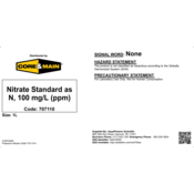 Core & Main Nitrate Standard as N, 100 mg/L (ppm), 1 L
