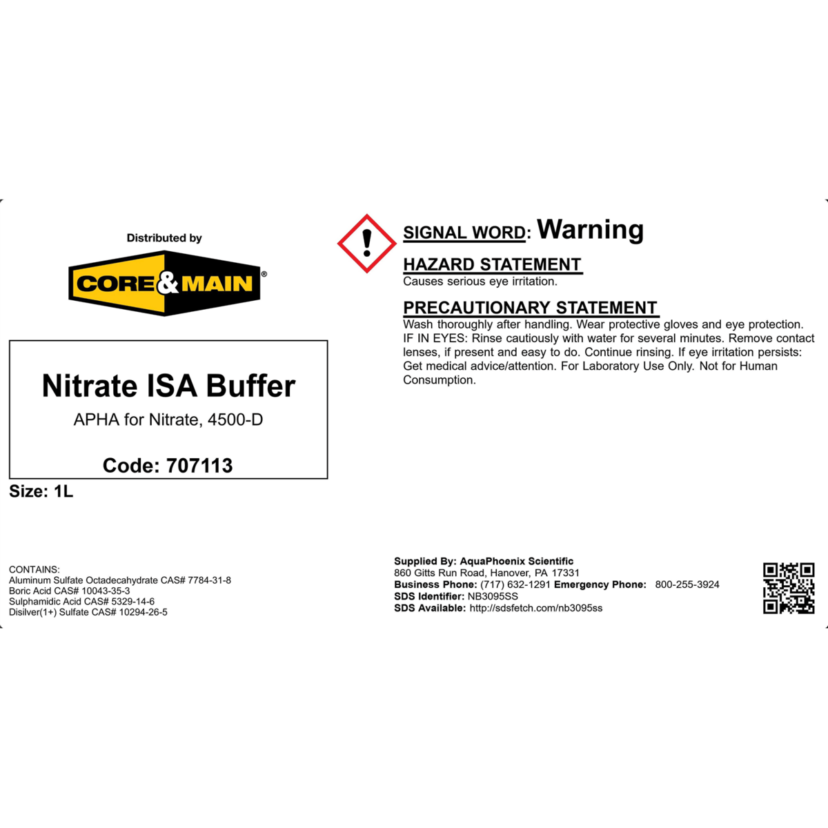 Core & Main Nitrate ISA Buffer, 1 L