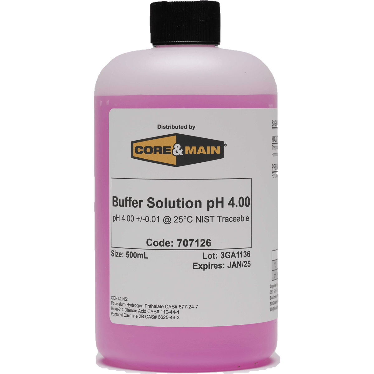 Core & Main pH Buffer Solution, pH 4.00, Red, 500 mL