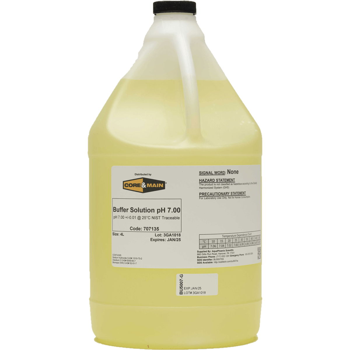 Core & Main pH Buffer Solution, pH 7.00, Yellow, 4 L