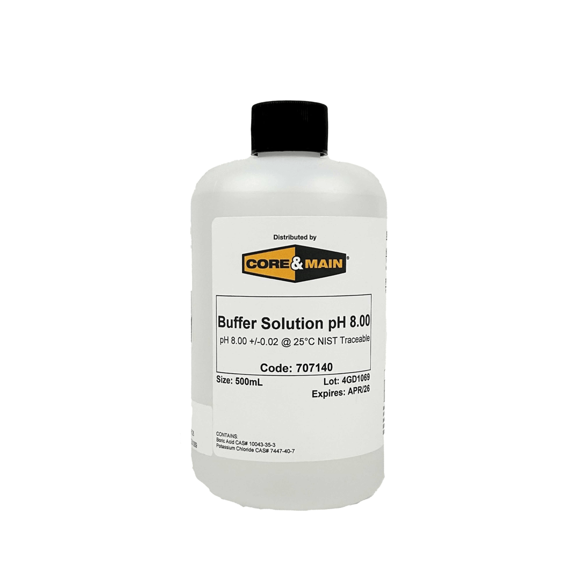 Core & Main pH Buffer Solution, pH 8.00, Colorless, 500 mL