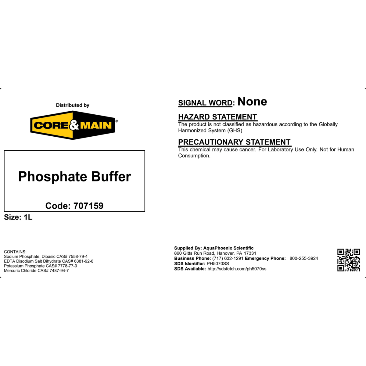 Core & Main Phosphate Buffer, pH 7.2, 1 L