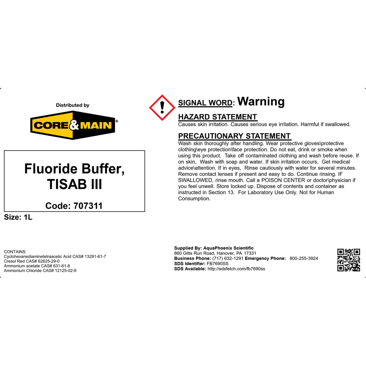 Core & Main Fluoride Buffer, TISAB III, 1 L