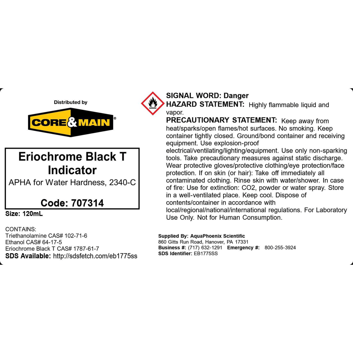 Core & Main Eriochrome Black T Indicator, 120 mL