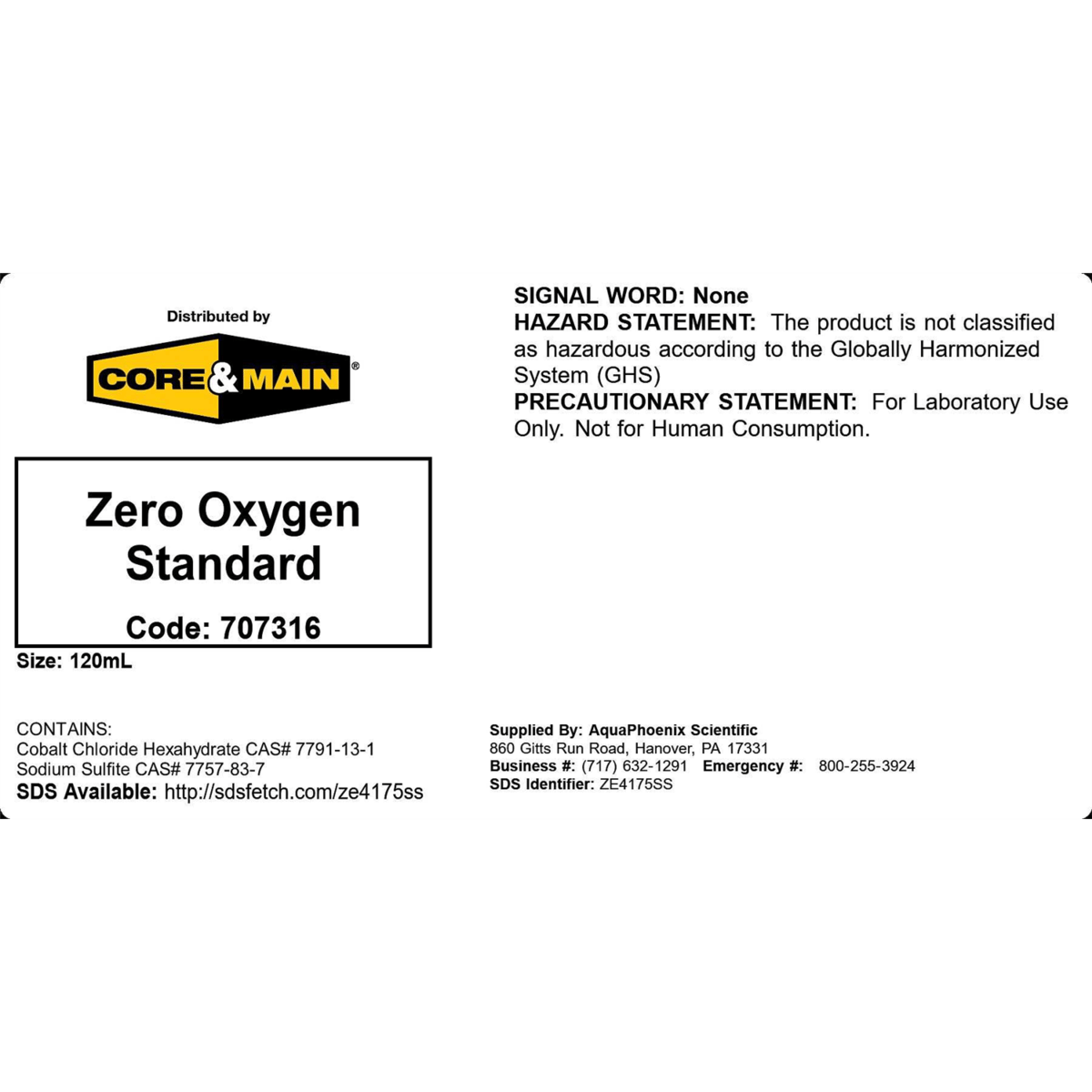 Core & Main Zero Oxygen Standard, 120 mL