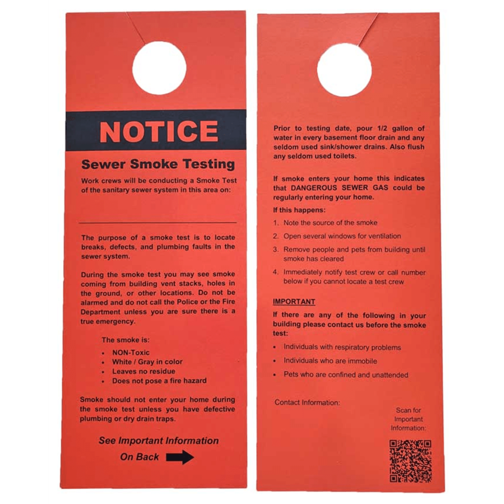 Superior Smoke Testing Notification Door Hanger Pack of 100