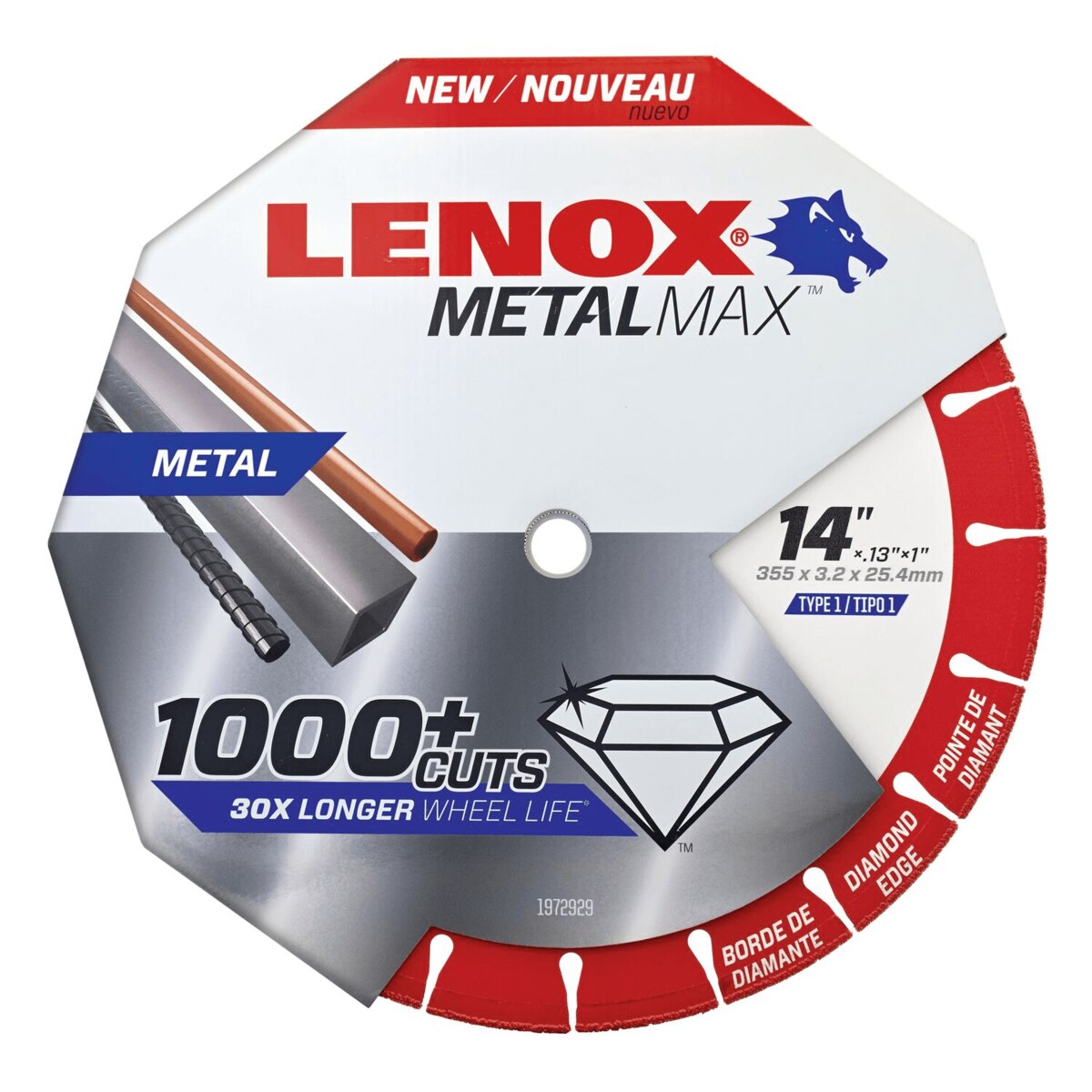 LENOX METALMAX Diamond Edge Cutoff Wheel, 14" x 1"
