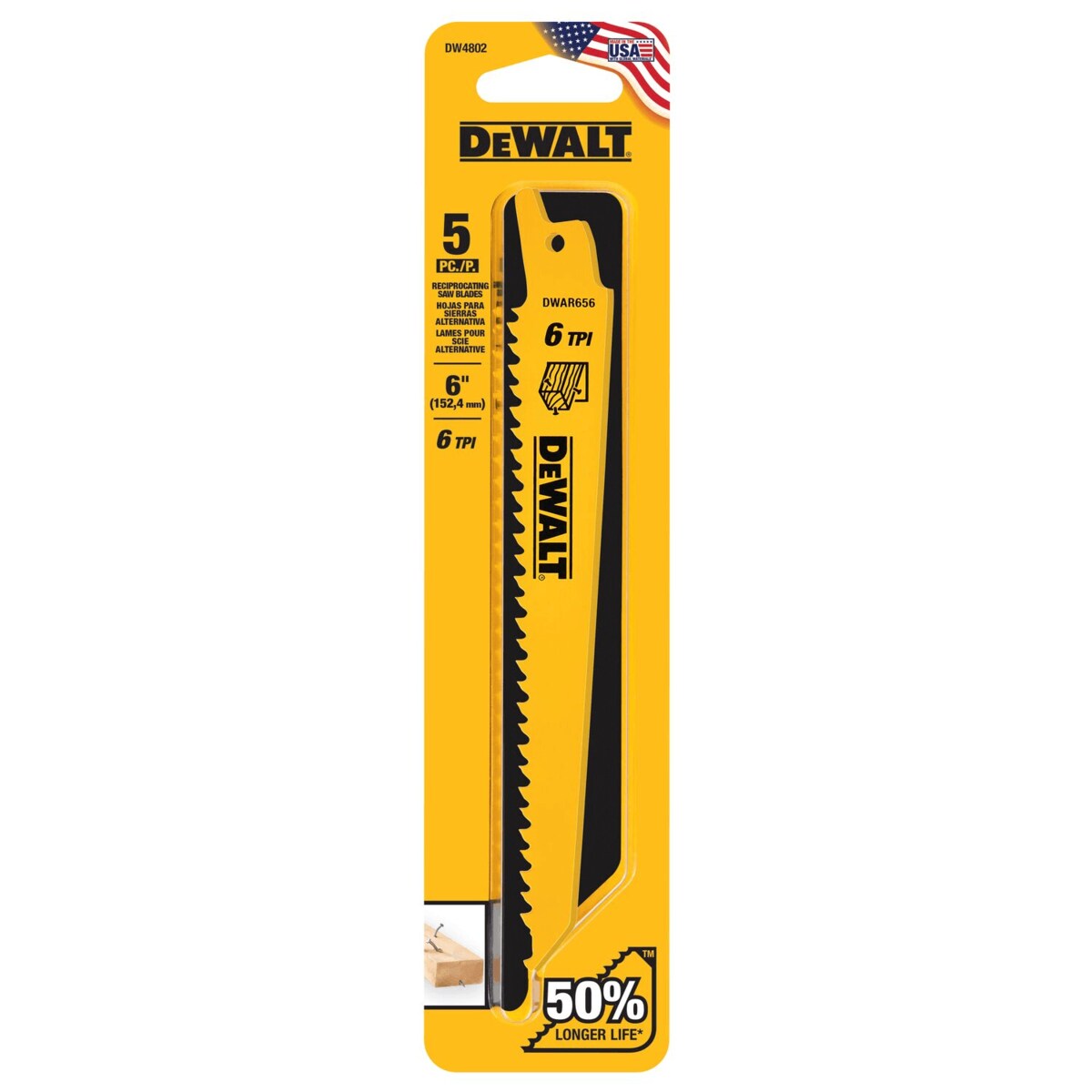 DEWALT 6 TPI Blades for Wood Applications, 6", Pack of 5