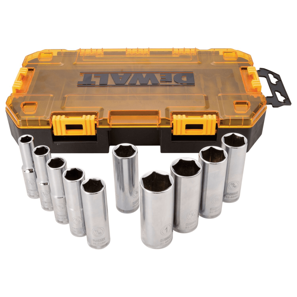 DEWALT 10 Piece 1 2 Drive Standard Deep Socket Set