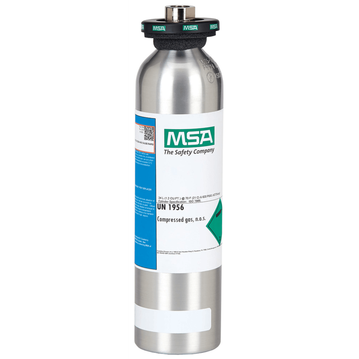 MSA Calibration Calibration Cylinder, Gas, 34 L, CH4-1.45%, O2-15%, CO-60 PPM, H2S-20 PPM, Aluminum