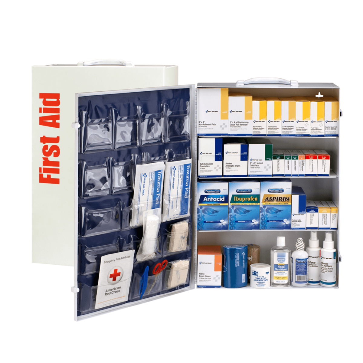 Acme United 4 Shelf First Aid ANSI 2015 Class B+ Metal Cabinet, with Meds
