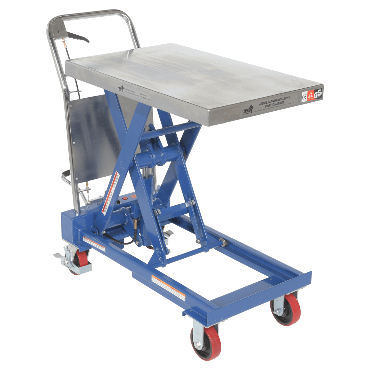 Vestil Steel Hydraulic Elevating Single Scissor Cart 32Inx19-3/4In 1000 Lb. Silver/Blue CART-1000-TS