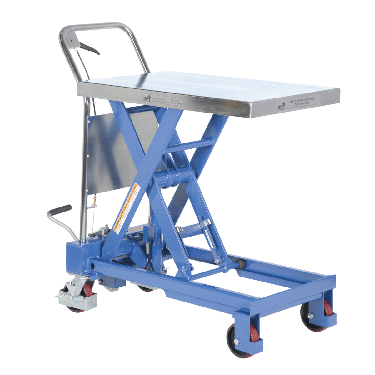 Vestil Steel Single Scissor Hydraulic Elevating Cart 32In.x18-3/4In. 750 Lb. Blue/Silver CART-750-TS