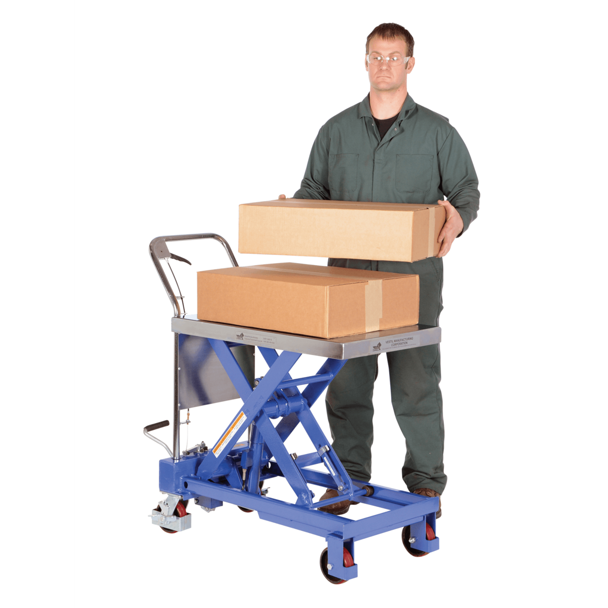 Vestil Steel Single Scissor Hydraulic Elevating Cart 32In.x18-3/4In. 750 Lb. Blue/Silver CART-750-TS