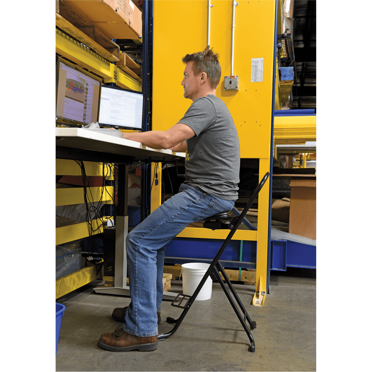 Vestil Steel Height Ergonomic Worker Chairs 13 In. to 34 In. 220 Lb. Capacity Black CPRO-600