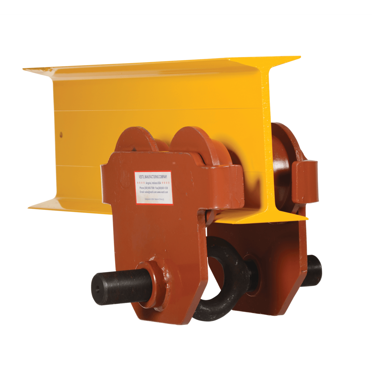 Vestil Steel Push Eye Manual Trolley 6000 Lb. Capacity Orange E-MT-6