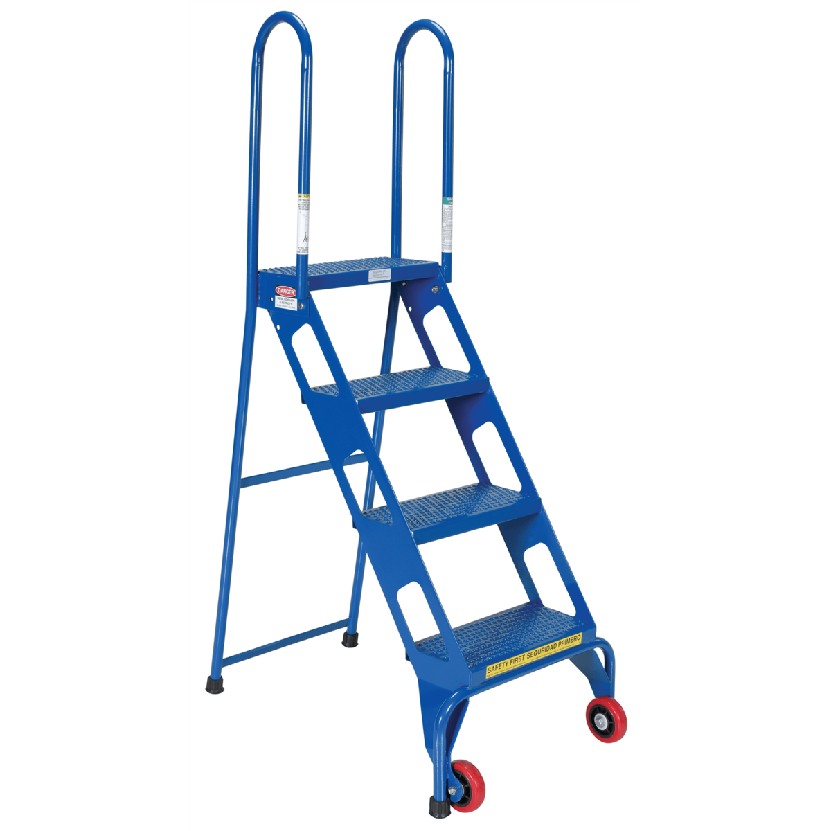 Vestil Steel Folding Ladder with Wheels 4 Step 350 Lb. Capacity Blue FLAD-4