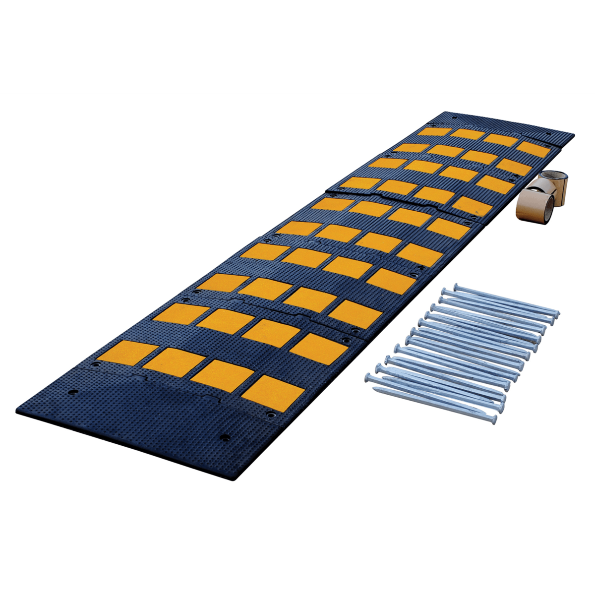 Vestil Rubber SpeedHump Asphalt Hardware 110-3/4In x 23-1/2In x 1-5/8In 40000Lb Blk/Yel RSH-108-24-A