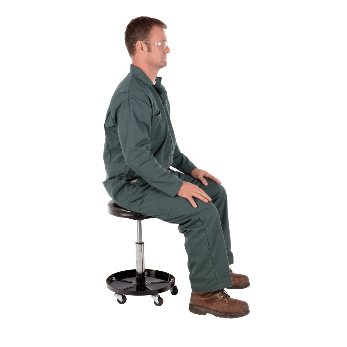 Vestil Ergonomic Foamed Polyurethane Assembly Worker Stool with Casters 300 Lb. Black/Silver WLPS-2