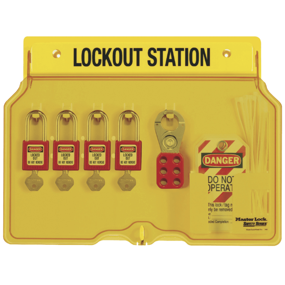 Master Lock® 4-Lock Padlock Station, ZENEX™ Thermoplastic Padlocks, 1482BP410