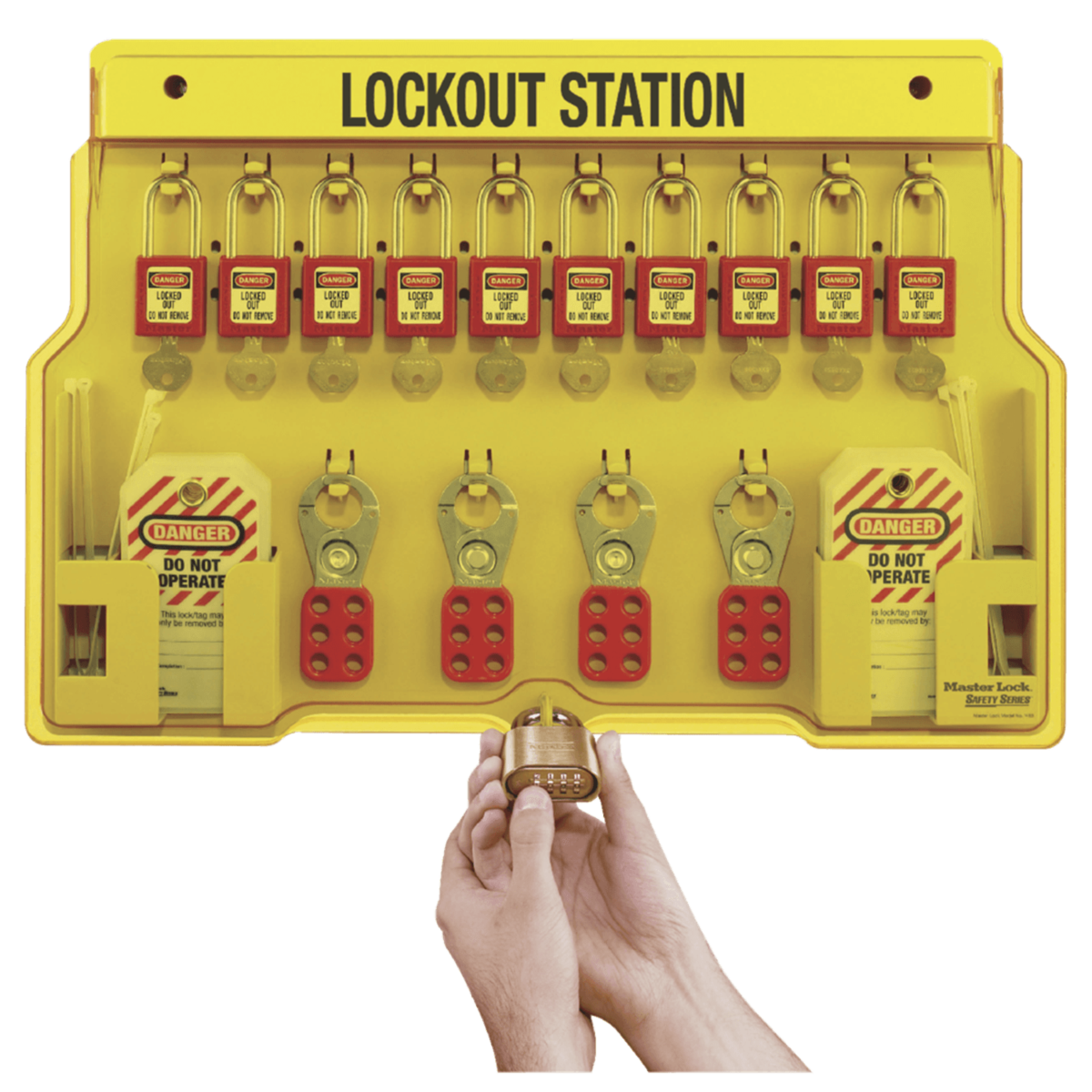 Master Lock® 10-Lock Padlock Station, ZENEX™ Thermoplastic Padlocks, 1483BP410