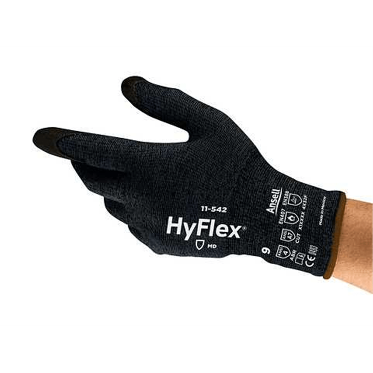 HyFlex 11-542 Abrasion-Reistant Gloves Cut Protection Level A2, Size M, 8.0 cm Palm Width