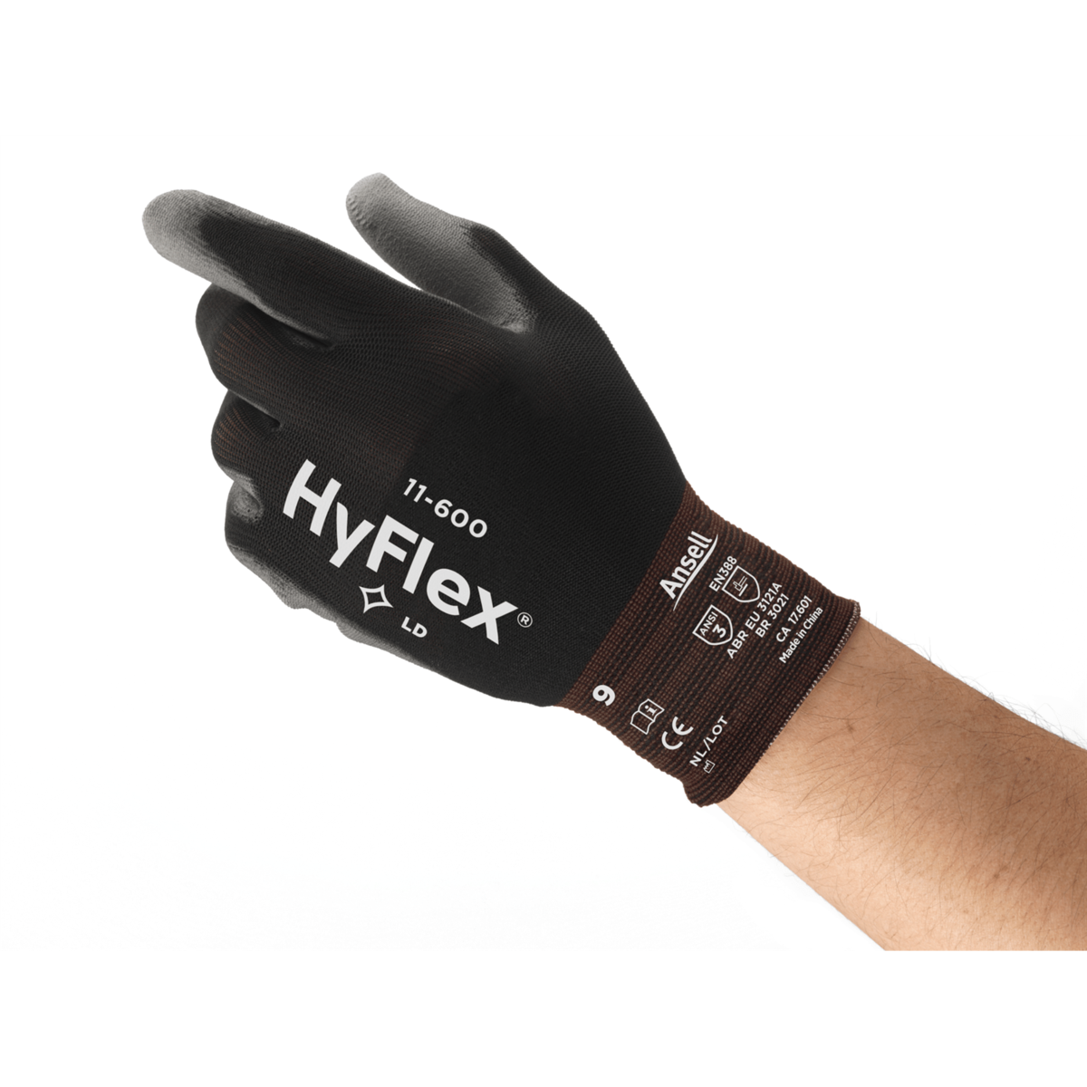 Hyflex 11-600 Industrial Gloves, Black, Size M, 8.0 cm Palm Width