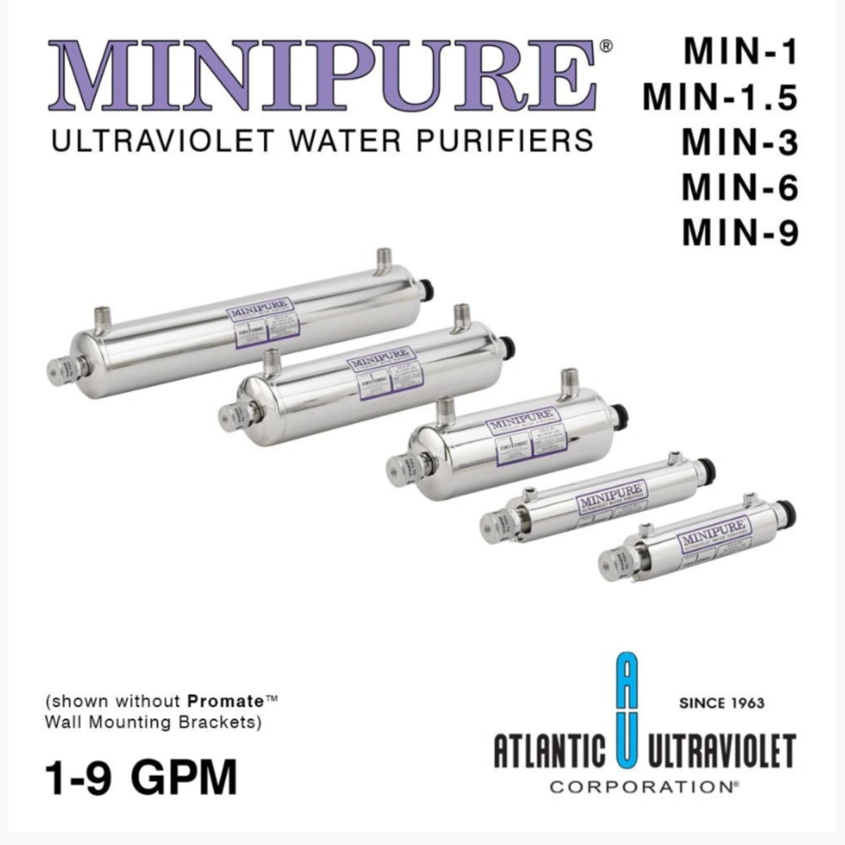 Atlantic Ultraviolet Minipure® Ultraviolet Water Purifier MIN-1.5, 1.5 gpm, 120v, 25-1162