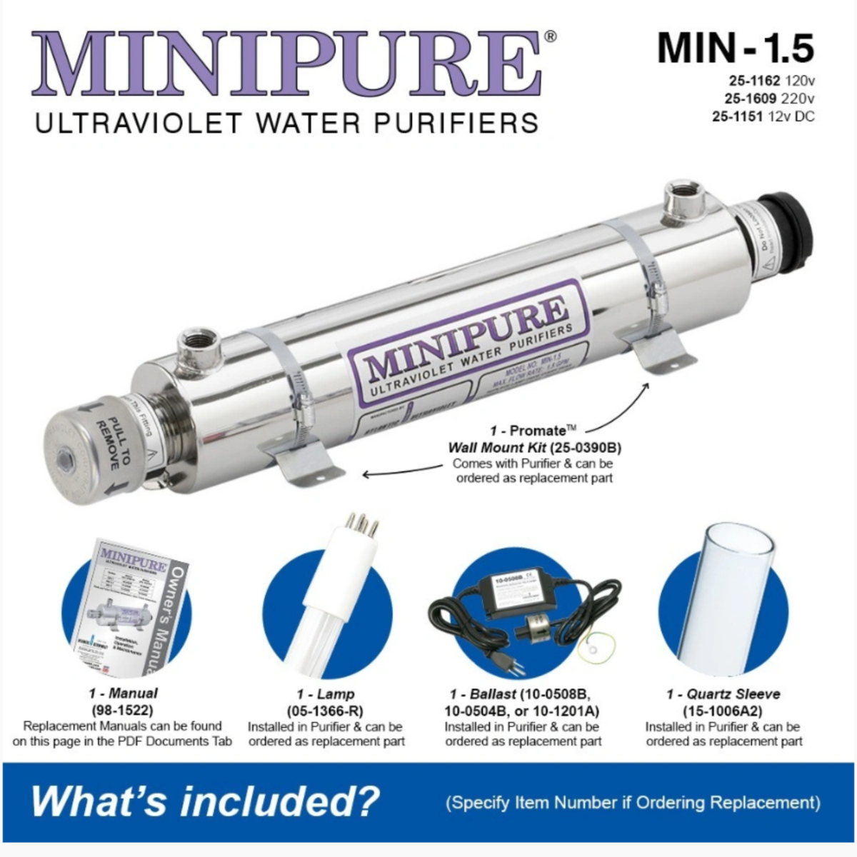 Atlantic Ultraviolet Minipure® Ultraviolet Water Purifier MIN-1.5, 1.5 gpm, 120v, 25-1162